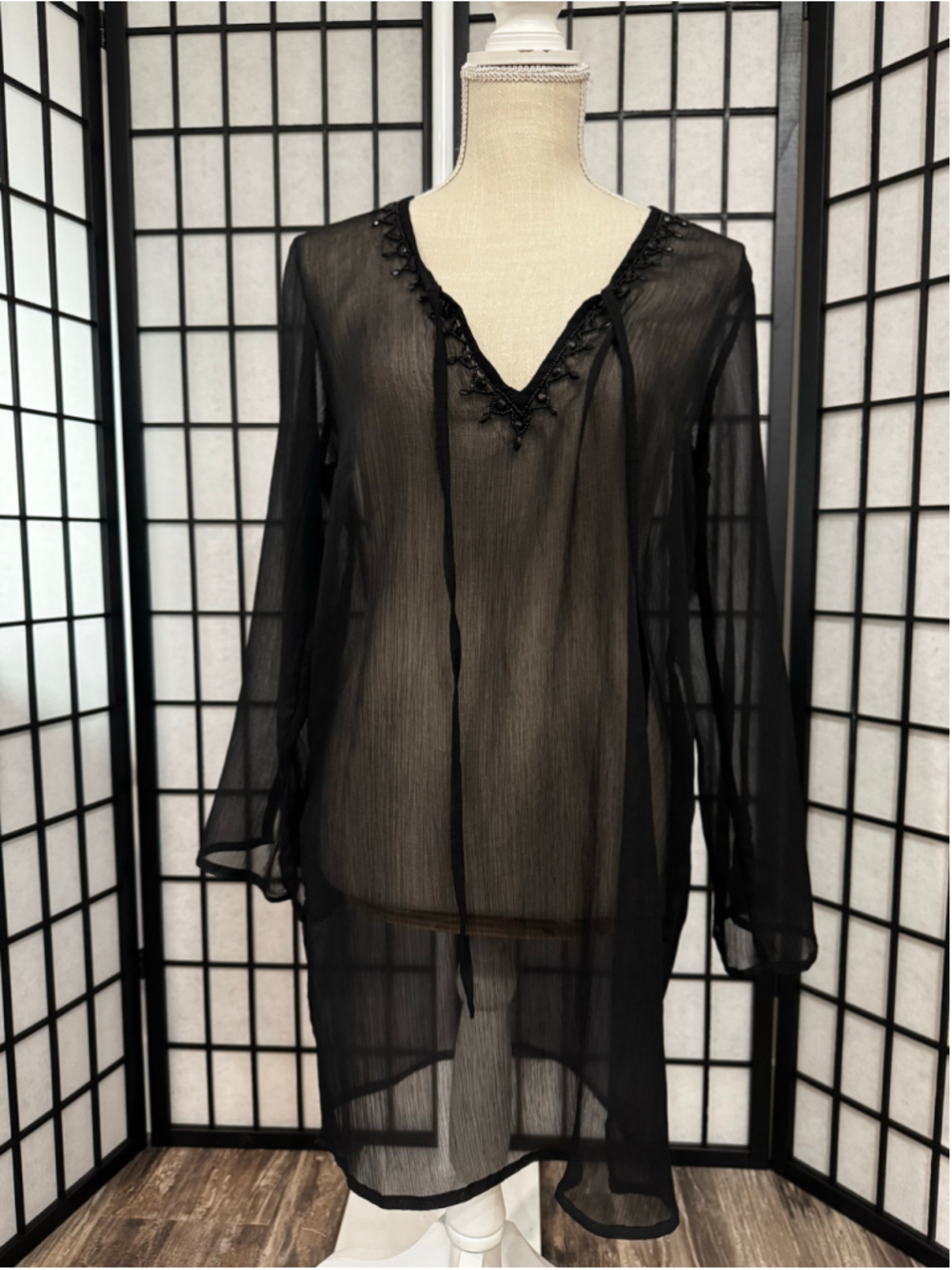 Women's Soaked Black Sheer Beaded Swim Coverup Size M